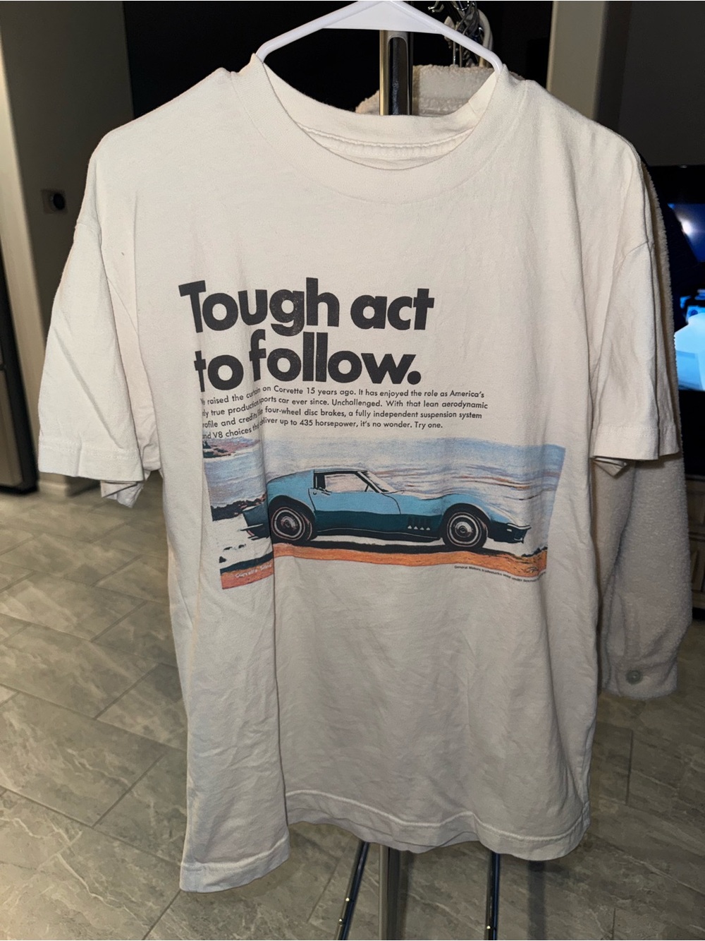 Abercrombie & Fitch White Graphic Tee with Corvette Car Print